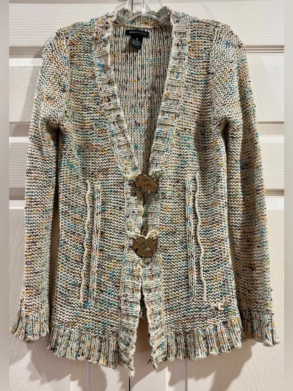 BCBG Max Azria Green Loose Knit Button Cardigan Women's Sz Medium - Picture 1 of 3